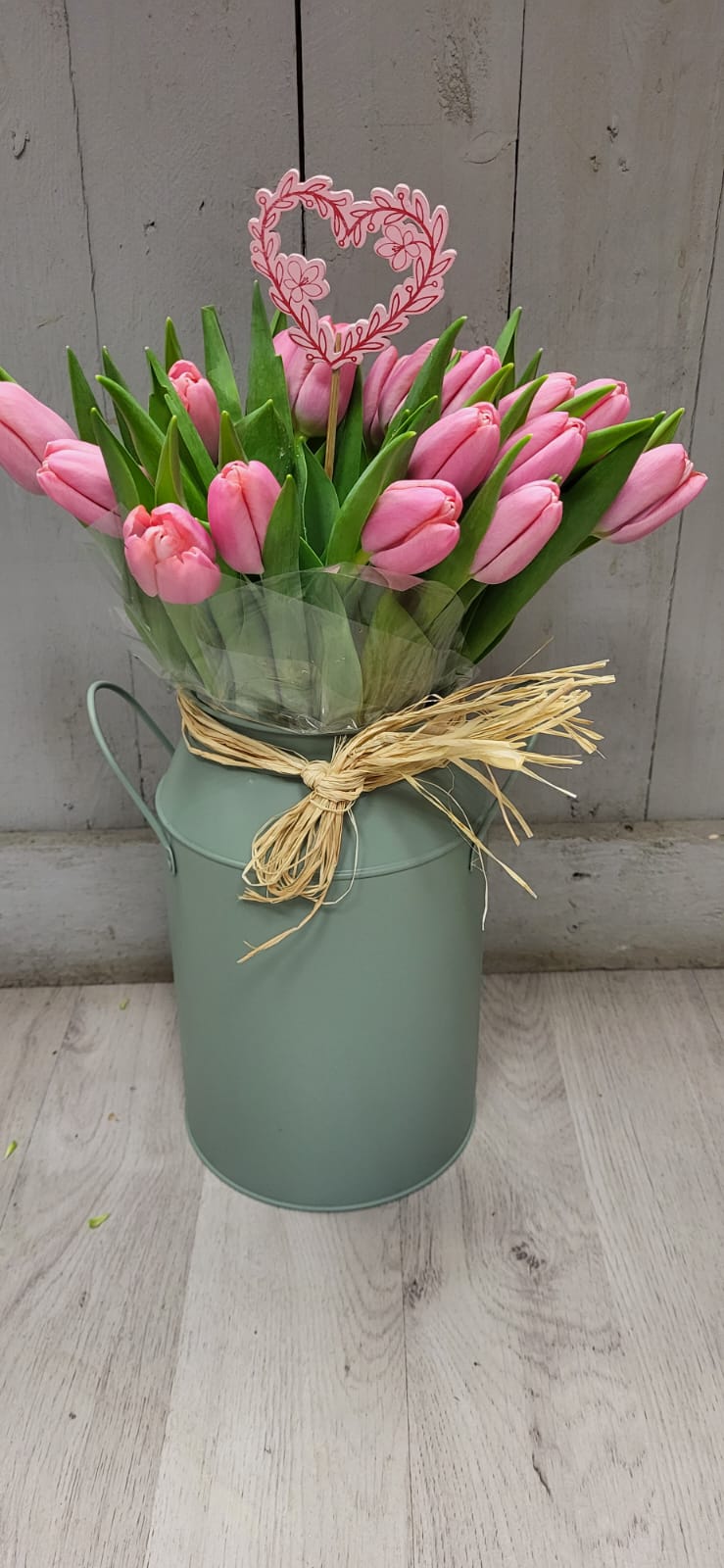 Pink Tulips in a Milk Can